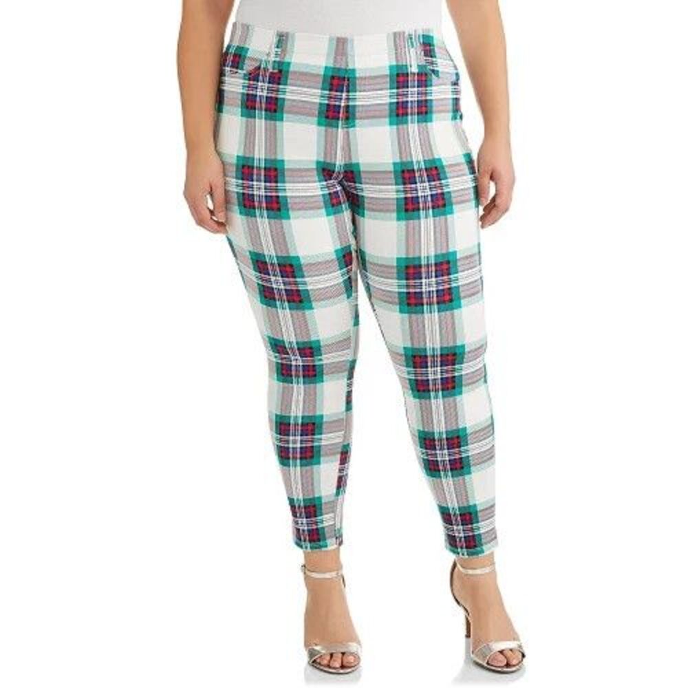 Terra & Sky White Plaid Denim Ankle Jeggings Size 2X